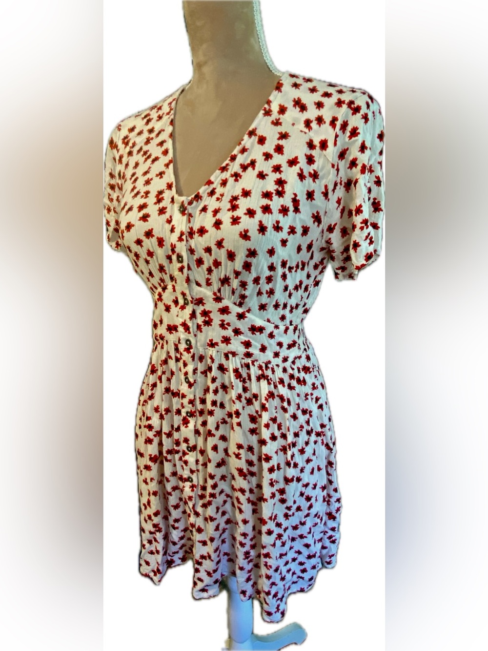 Billabong Cream Dress with Red Floral Accents